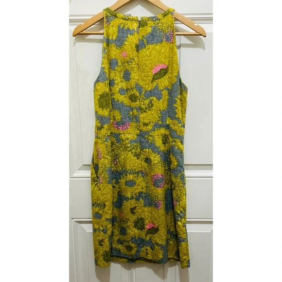 Beth Bowley Anthropologie Yellow Gray Floral Sleeveless Knee Length Dress Size 8 - Picture 3 of 3